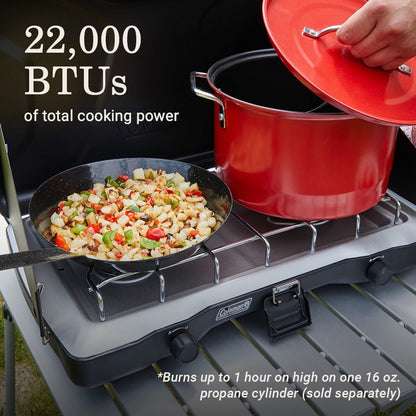 Coleman Triton 2-Burner Propane Stove, Portable Camping Cooktop with 2 Adjustable Burners & Wind Guards, 22,000 BTUs of Power for Camping, Tailgating, Grilling, BBQ, & More