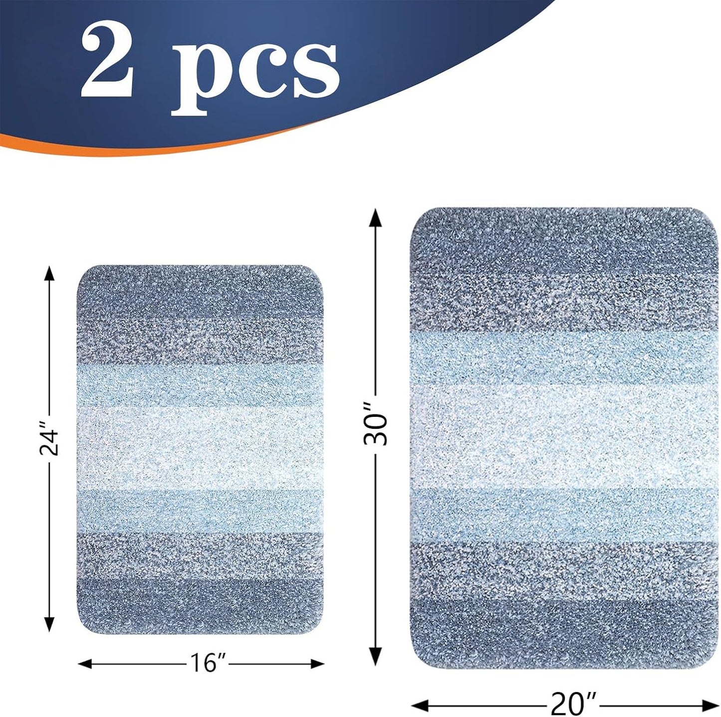 OLANLY Bathroom Rug Set - Soft Absorbent Microfiber Mats | Non-Slip & Machine Washable (30"x20" + 24"x16", Blue)