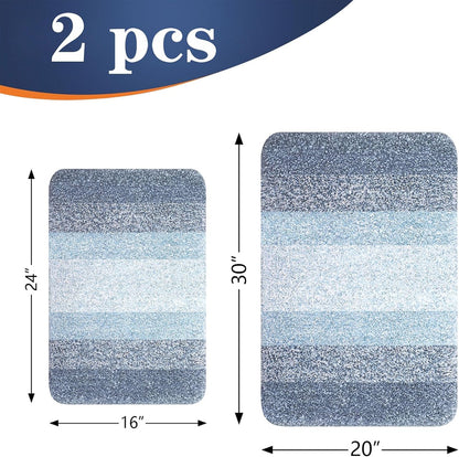 OLANLY Bathroom Rug Set - Soft Absorbent Microfiber Mats | Non-Slip & Machine Washable (30"x20" + 24"x16", Blue)