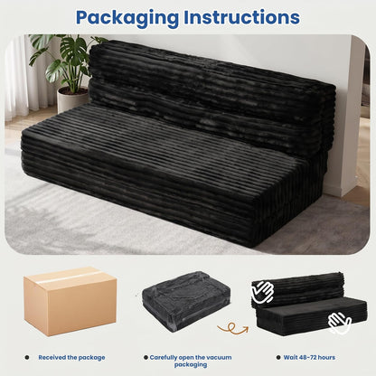 Tri-Fold Futon Sofa Bed, 6 Inch Foldable Floor Couch, High-Density Foam Convertible Sleeper Sofa with Removable Washable Corduroy Cover, Portable Floor Mattress for Living Room Bedroom Dorm RV Camping
