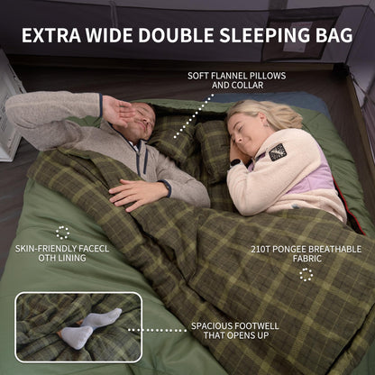 Naturehike Flannel Queen Size Double Sleeping Bag for Adults with Pillows, Doublewide Two Person Sleeping Bag for Couples & Whole Family, All Seasons for Camping, Hunting & Bedding