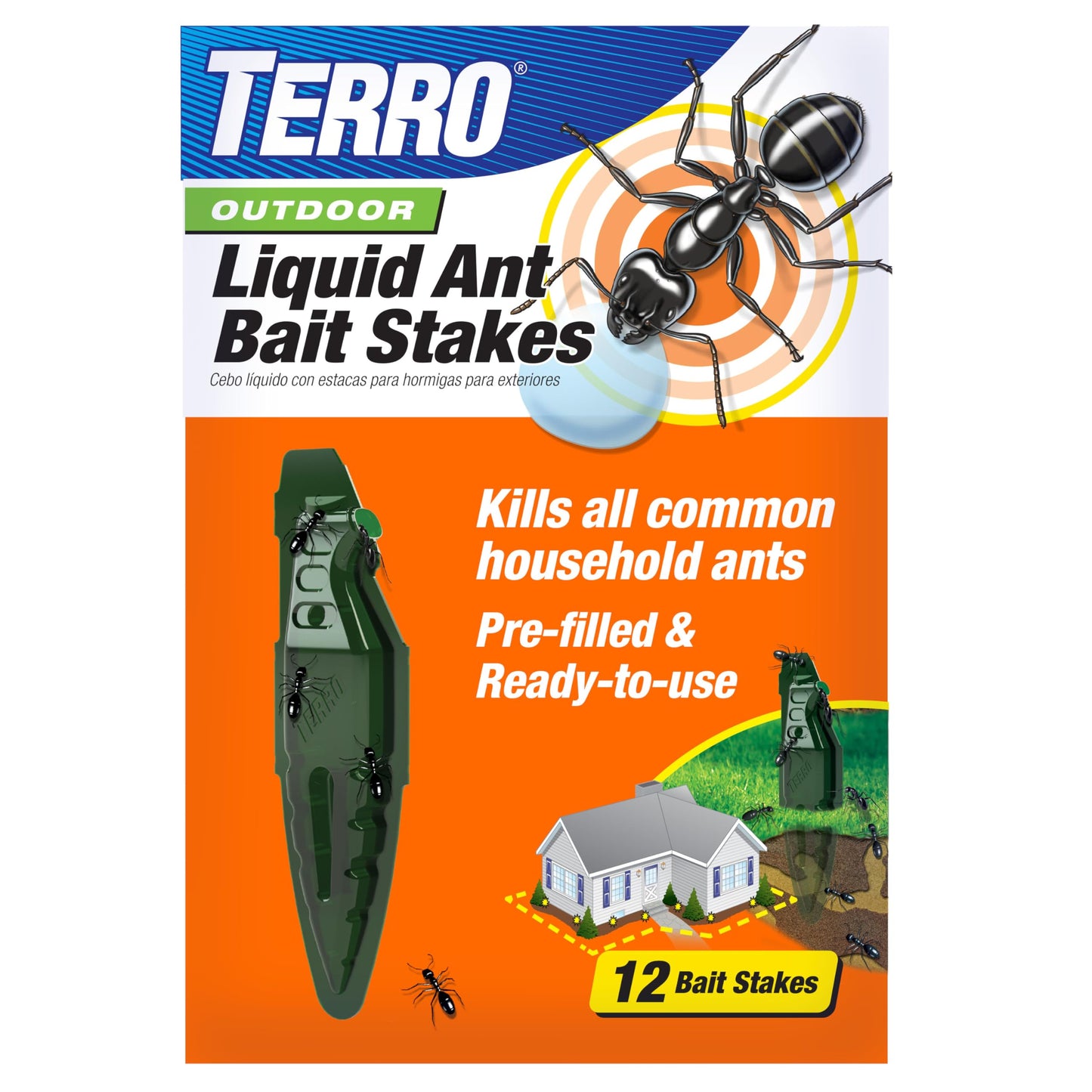 TERRO Liquid Ant Baits - T1813B - Outdoor Ready-to-Use Terro Ant Traps, Kills Household Ants, 12 Stakes (Pack of 12)