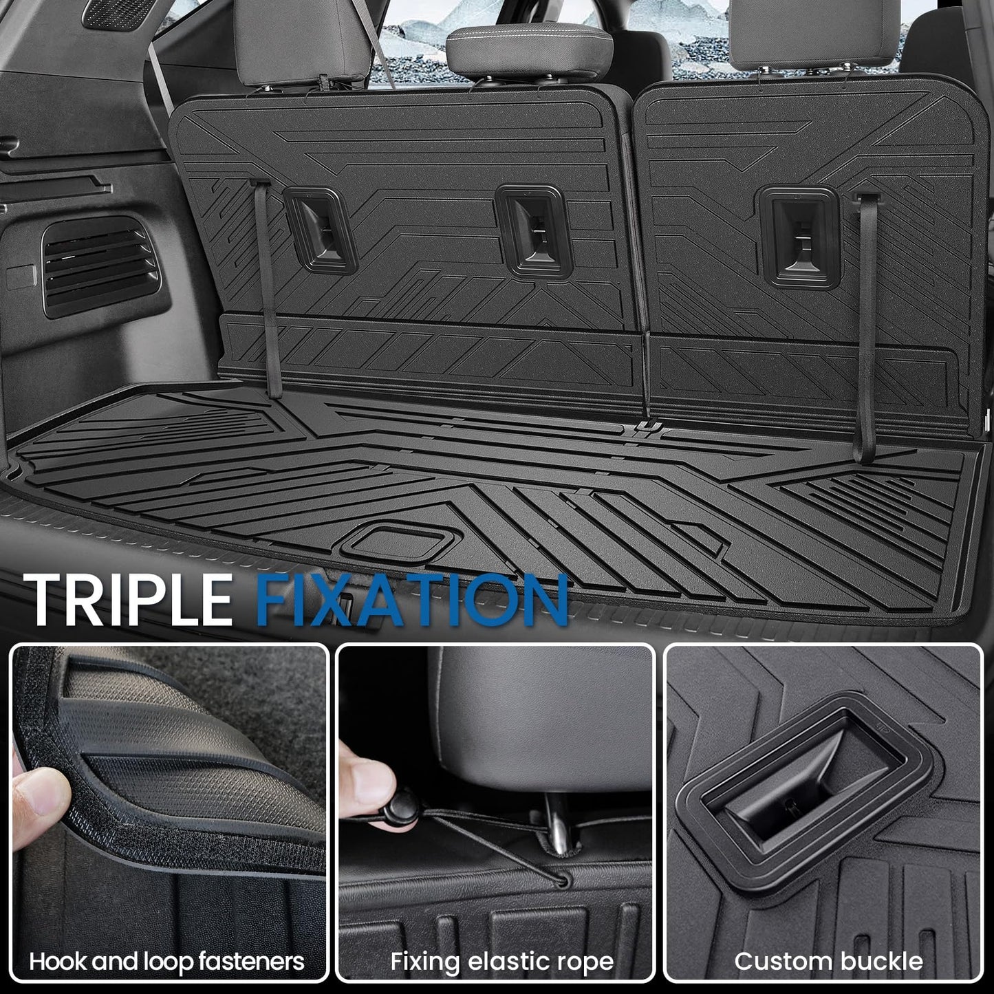 JOULARISE Floor Mats Set for 2024-2026 Chevy Traverse & 2024-2026 GMC Acadia & 2025-2026 Buick Enclave, Only for 7 Seats Captain Chairs, All Weather TPE Cargo Liner Door Sill Guards Accessories