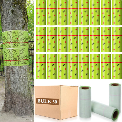 Qualirey 50 Rolls Spotted Lantern Fly Traps 30 Feet Each Roll Fly Tree Trap Sticky Strips Outdoor Fruit Glue Strips Disposable Tape Indoor Paper Sheets for Protecting Trees (Green)