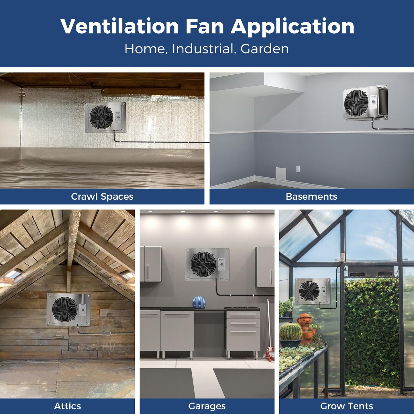 ALORAIR 780CFM Crawlspace Ventilation Fan with Humidistat, IP55 Rated Basement Stainless Steel Exhaust Fan, Built-In Isolation Net 8.1 Inch Foundation Vent Fan for Crawl Space, Garage, Attic,Grow Tent