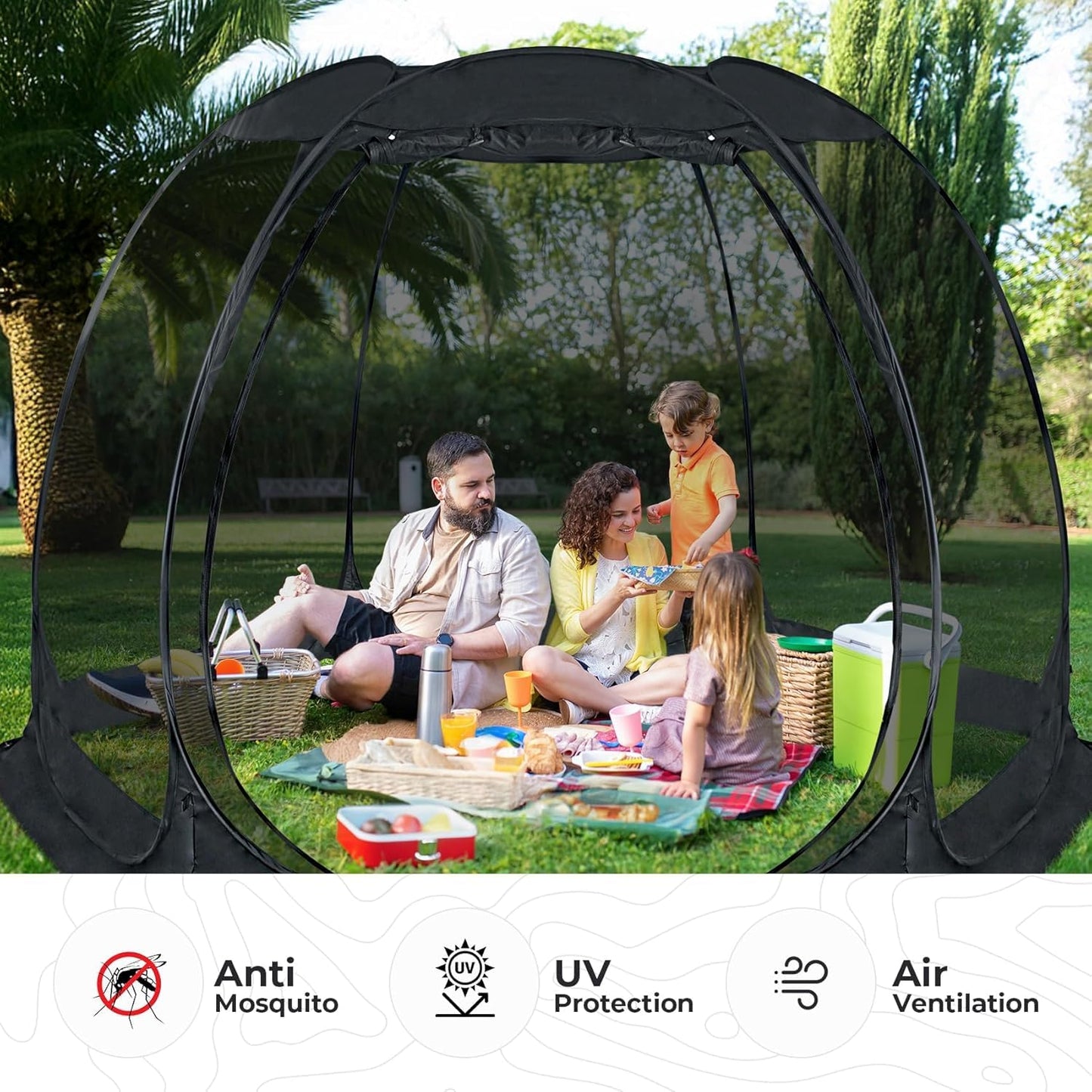 Alvantor® Pop Up House Tent, Outdoor Screen Room, Canopy Tent with UV Resistant, Easy Up Foldable Screen House for Camping Garden, Black, 10 x10 FT