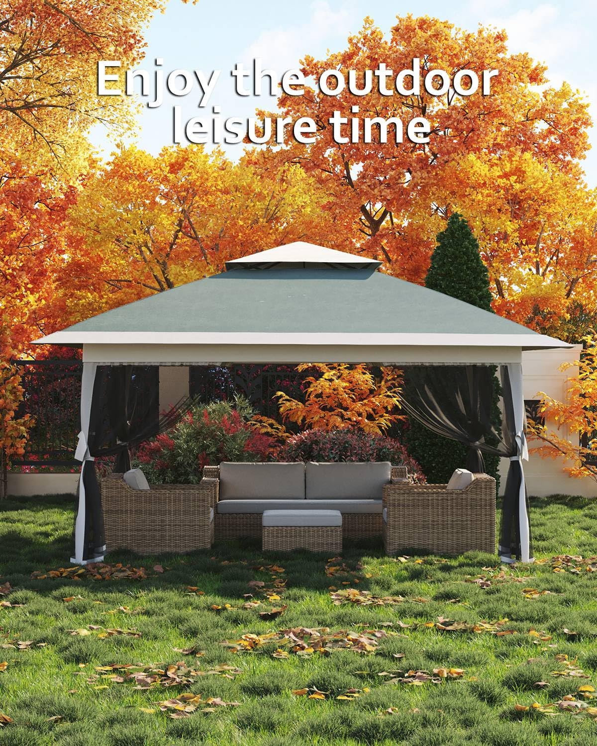 Garveelife Canopy Tent 13x13, Pop Up Gazebo Tent Easy Setup with 4 Sand Bags for Backyard Garden Patio, Mosquito Netting & Height Adjustable - Green