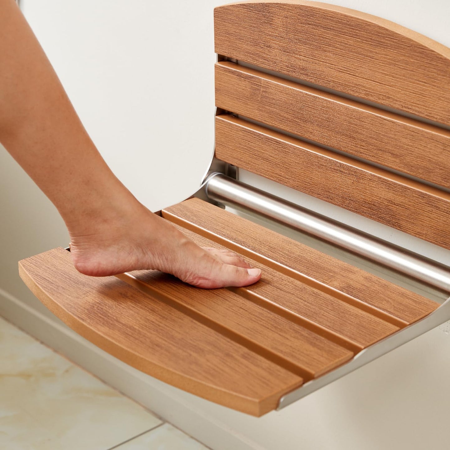 17.5" Folding Shower Seat Wall Mounted,Foldable Shower Bench,Fold Down Shower Seat,Folding Shower Seat Bench,Wall Mount Shower Seat Bench Chair (Teak)