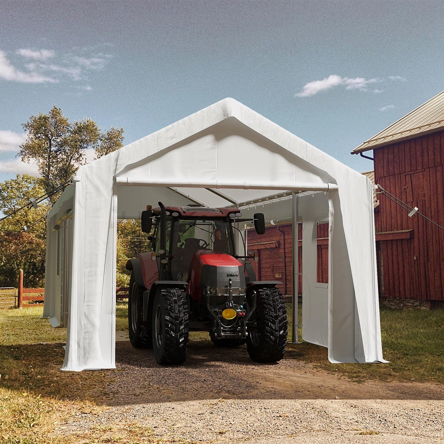 IDEALHOUSE 12x20 FT Heavy Duty Carport Canopy - Portable Garage with 6 Doors (4 Roll-Up + 2 Side), Waterproof All-Weather Shelter for Pickup Trucks & Boats (White)