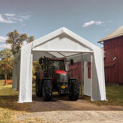 IDEALHOUSE 12x20 FT Heavy Duty Carport Canopy - Portable Garage with 6 Doors (4 Roll-Up + 2 Side), Waterproof All-Weather Shelter for Pickup Trucks & Boats (White)
