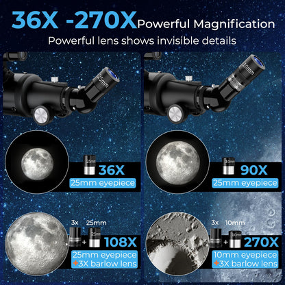 FAMIROSA Telescope for Adults High Powered, 90mm Aperture (36X-270X) 900mm Focal Length Refractor Astronomy Telescopes for Planets and Stars, Professional Telescopio with Bag, Phone Adapter, Tripod