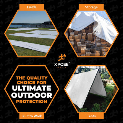 Heavy Duty White Poly Tarp 30' X 50' - Multipurpose Protective Cover - Durable, Waterproof, Weather Proof, Rip and Tear Resistant - Extra Thick 12 Mil Polyethylene - by Xpose Safety