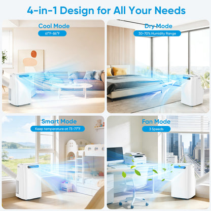 12000 BTU Portable Air Conditioners for Room Cooling up to 500 Sq. Ft, 3-IN-1 Quiet Portable AC Unit with Dehumidifier Fan, Remote Control, Smart Sleep Mode, 24H Timer, Windows Kit Included