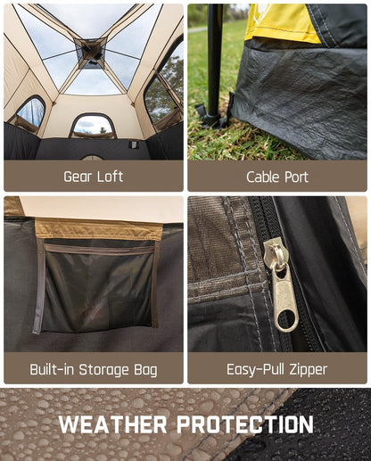 FanttikOutdoor Zeta C10 Pro Camping Tent 10 Person Instant Cabin Tent Setup in 60 Seconds with Rainfly & Windproof Portable with Carry Bag for Family Camping & Hiking, Khaki