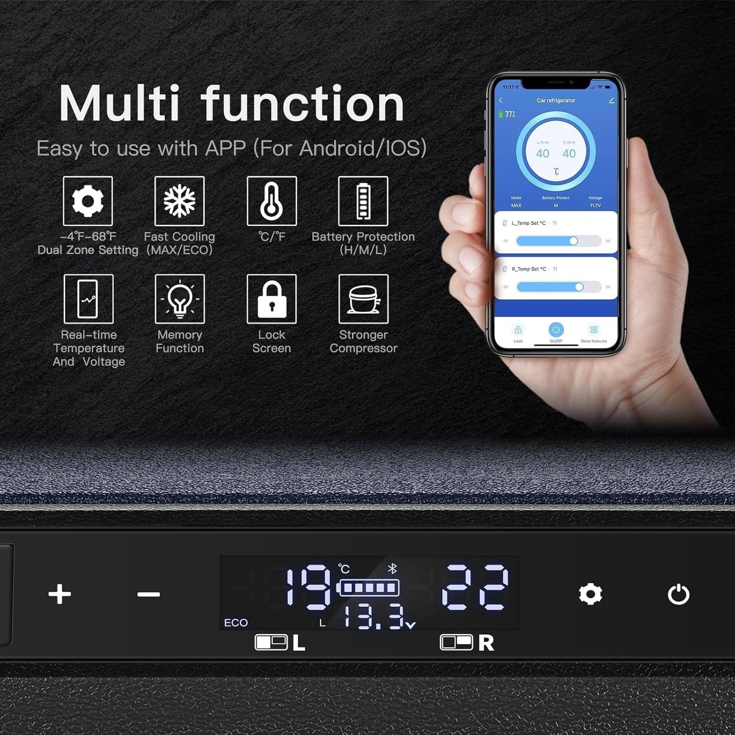 BODEGACOOLER 12 Volt Car Refrigerator,Dual Zone APP Control, Designed with Removable 2-Way Door Portable Freezer,79 Quart-4℉-68℉ RV Electric Cooler 12/24V DC and 100-240V AC for Camping,Travel,RV