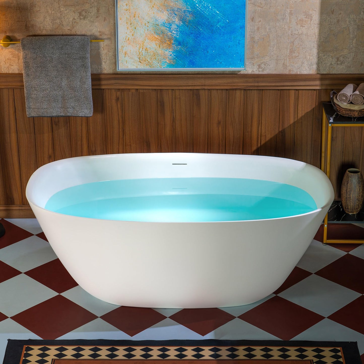 WOODBRIDGE 59" L x 32-5/8" W Luxury Contemporary Solid Surface Stone Resin Freestanding Bathtub in Matte White
