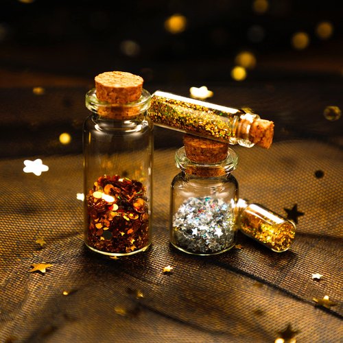 Geiserailie 45 Pcs Mini Glass Bottles with Cork Stoppers Spell Jar Mini Glass Vials Potion Bottles Clear Wishing Jars with 50 Eye Screws 3 Funnels for Party Favors DIY Art Crafts Decoration(Medium)
