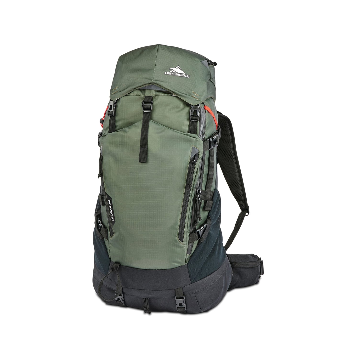High Sierra Pathway 2.0 Backpack with Hydration Storage Sleeve, for Hiking, Biking, Camping, Traveling, Forest Green/Black, 60L