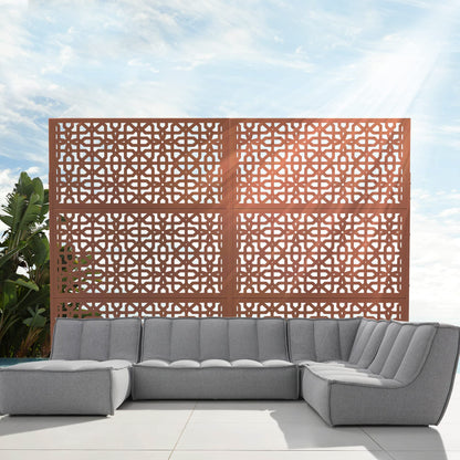 Elevens Outdoor Decor Privacy Fence Screen Metal Fence Panels,Decorative Privacy Screen with Stand,Outdoor Divider for Garden Patio Backyard,76" H×35" W(Brown-Perilla)