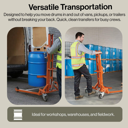 SuperHandy Hydraulic Drum Lift for 55-Gallon Drums – Heavy-Duty Barrel Lifter, 550 LB Capacity, Easy-to-Use Drum Handler with PU Wheels for Warehouse & Industrial Use