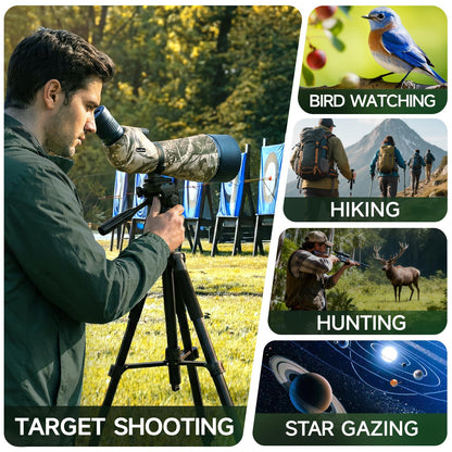 HuntTrek 25-75x100 Spotting Scope with 9 Inches Short Tripod Phone Adapter Carrying Bag Spotter Scope for Target Shooting Bird Watching Wildlife Viewing Camo