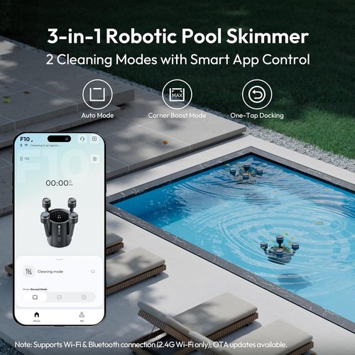 BUBLUE F10 Pool Skimmer Robot - App-Controlled Cleaner with Powerful Suction & AI Navigation | 5L Filter, Space Gray