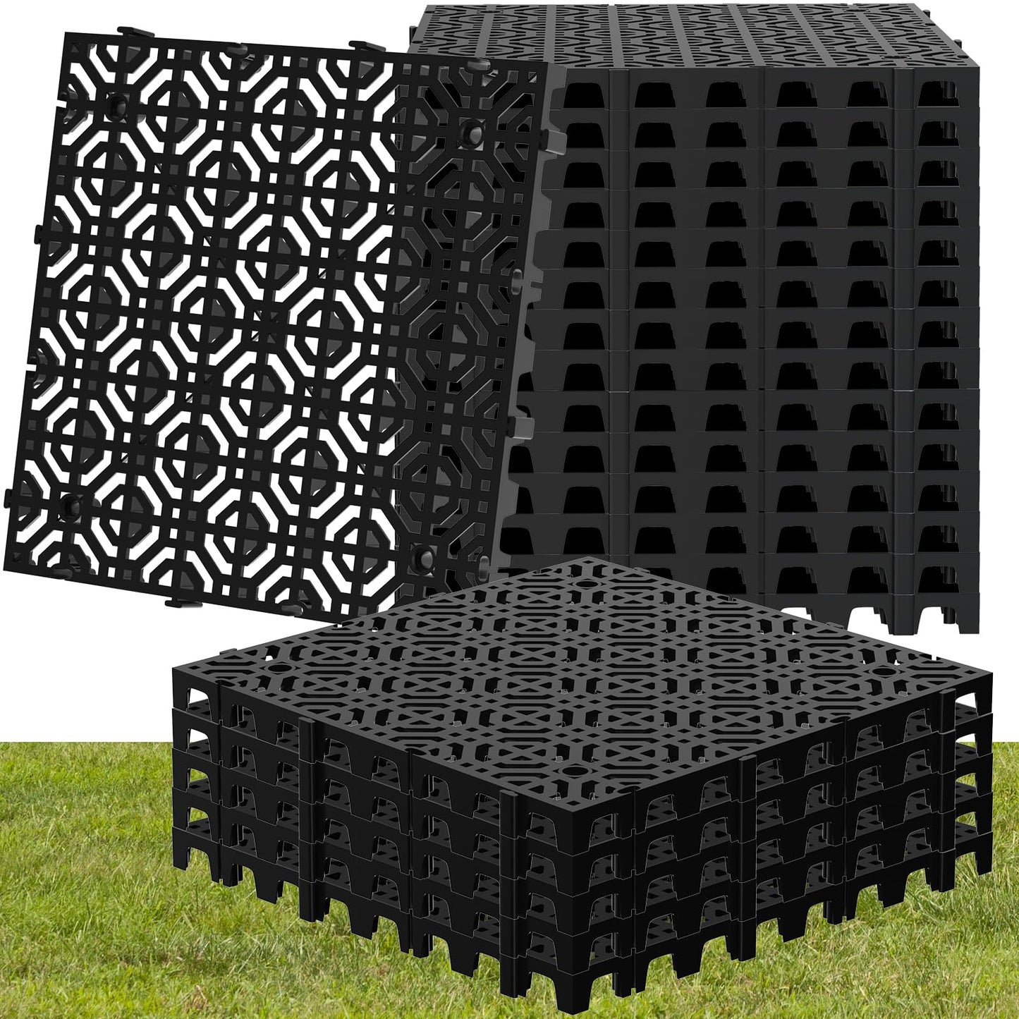 20 Pcs 15.7" x 15.7" Heavy Duty Ground Protection Mats, Interlocking Non-Slip Floor Mat, Heavyweight Gravel Grid Drive on Lawn, 6613 lb Load Permeable Paver for Parking, Outdoor Event Flooring, Black