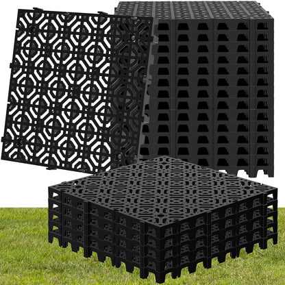 20 Pcs 15.7" x 15.7" Heavy Duty Ground Protection Mats, Interlocking Non-Slip Floor Mat, Heavyweight Gravel Grid Drive on Lawn, 6613 lb Load Permeable Paver for Parking, Outdoor Event Flooring, Black