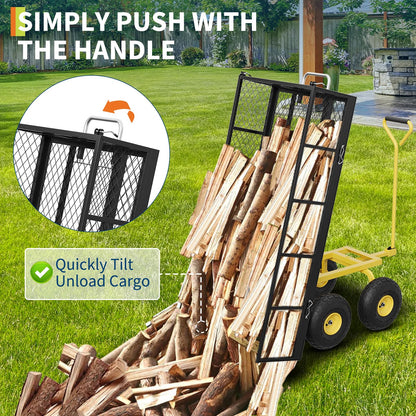 Garvee 900 lbs Steel Garden Dump Cart with Removable Sides, Convert to Flatbed, Heavy Duty Yard Cart with 180°Rotating Handle & 10" All Terrain Wheels, Utility Dump Wagon for Lawn Farm Backyard