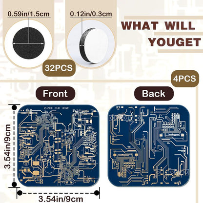 Nuenen 4 Pcs Circuit Board Coasters for Drinks PCB Coasters Immersion Gold Circuit Board PCB Design Engineer It Gift for Party Bar Office Geek Nerd Engineer Dad Gift Men(Classic Style,Blue)