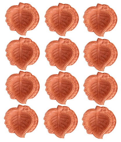 Craftsman 12 Pc Clay Diya Set, Handmade Terracotta Oil Lamps, Design 2, Brown, Model DIYA113 for Diwali Festive Decor