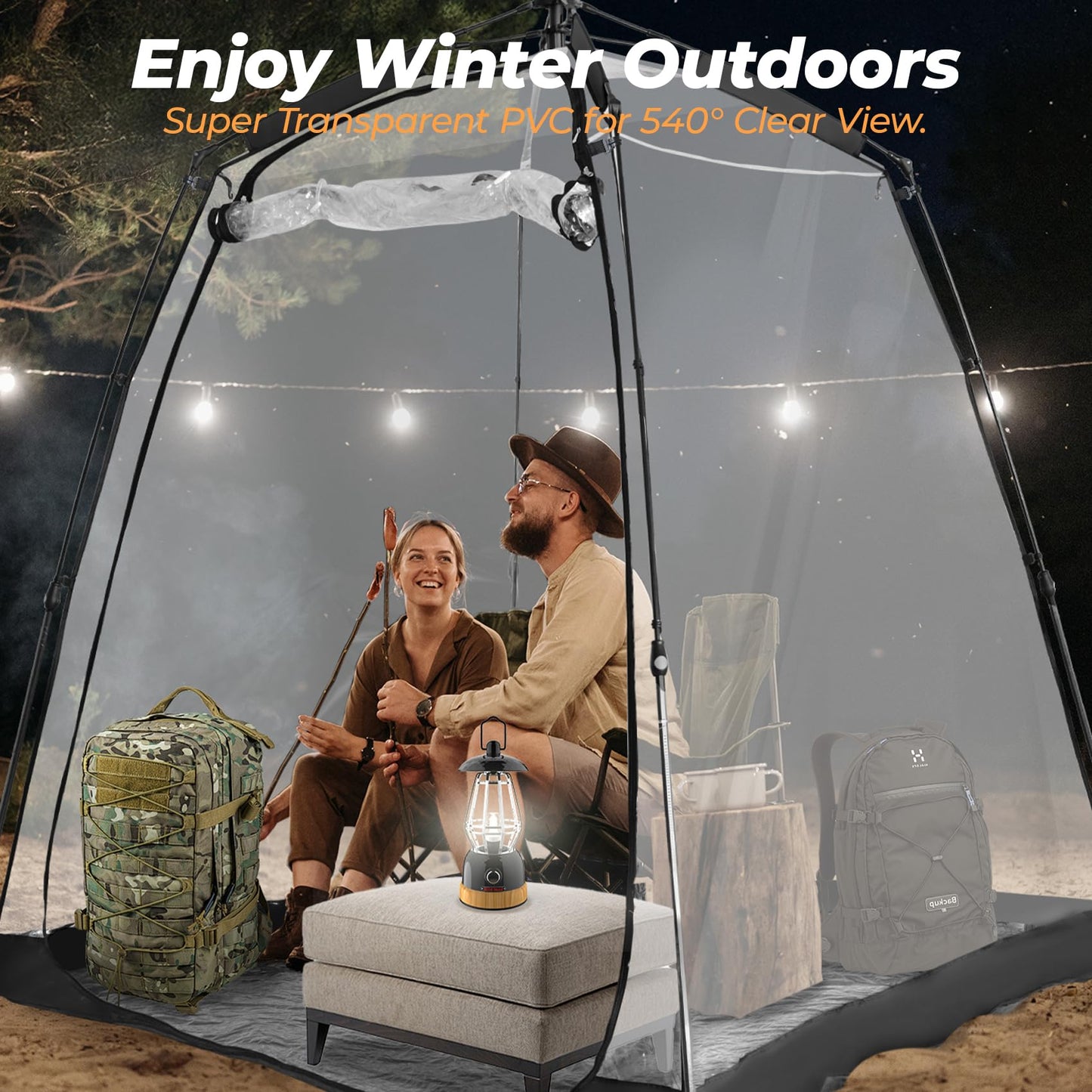 Weather Proof Pod Screen House Pop Up Bubble Tent, Portable Igloo for Camping Outdoor Gazebo Weatherproof Cold Protection Tiny Homes, Black (6x6FT)