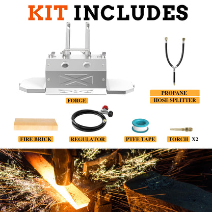 ATkrou 2 Burner Gas Propane Forge Double Doors,Portable Equipment,Knife Making(Stainless Steel) Blacksmithing Farrier Tool,Gas Welding Kits, Forge Kit-GY200