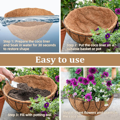 Legigo 14-Inch Coco Fiber Hanging Basket Liners - 4 Pack of 100% Natural Round Plant Liners
