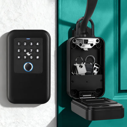 LOQOVA Smart Key Lock Box with Fingerprint, Passcode, TT-lock App, Access Card & Manual key, IP65 Waterproof, Wall-Mount or Shackle Design for Outdoor, Large Storage Ideal for Airbnb, Family & Realtor