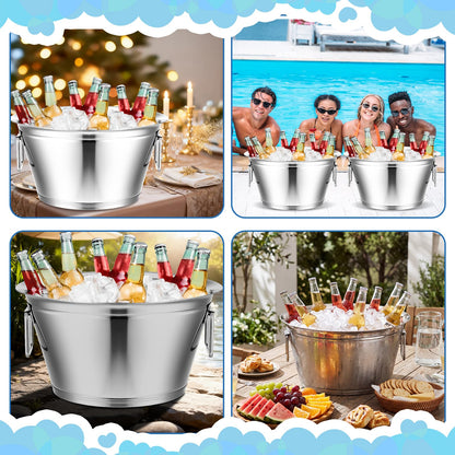 Maxdot 2 Pcs Stainless Steel Beverage Tub Large Champagne Buckets 20-Quart 5-Gallon Insulated Ice Bucket for Parties with Double Hinged Handle Heavy Duty Drink Cooler Tub Wine Beer Chiller for Party