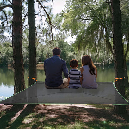 Square Hammock 13Ft Multi Person Hammock,Max 700LBs Extra Large Sky Camping Hammock for up to 4-6 Adults/Kids with 4 Ratchets/Straps/Net Pockets/Carabiners and Storage Bags,Black