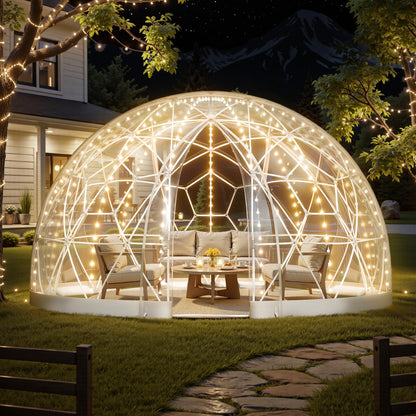 VEVOR Garden Dome Tent, 12 x 7.2 ft Clear Bubble Tent House for 4–7 Person, Waterproof PVC Geodesic Dome Greenhouse with Ventilated Window, Outdoor Igloo