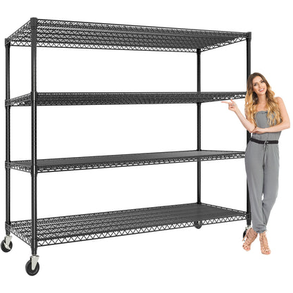 MilleLoom Metal Shelving with Wheels, 2640LBS 4-Tier Heavy Duty Garage Storage Shelves, Adjustable Wire Rack Shelving Unit w/Casters, Rolling Shelf for Home, Workshop, Basement, 74" H×24" D×60" W