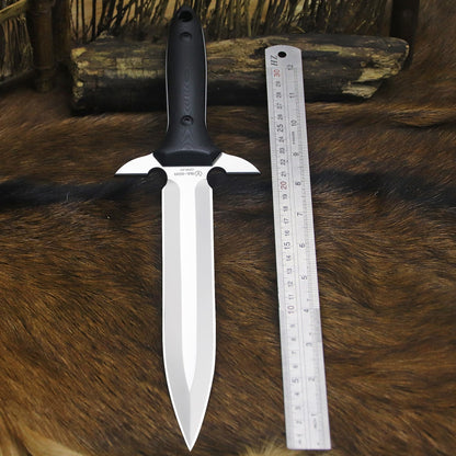 BA-KOR 14.4” Fixed Blade Hunting Knife, CPM 3V Steel Full Tang Survival Knife, 5mm Thick Mirror Polished Blade, G10 Handle, Leather Wrapped Kydex Sheath & 5.9” Fire Starter