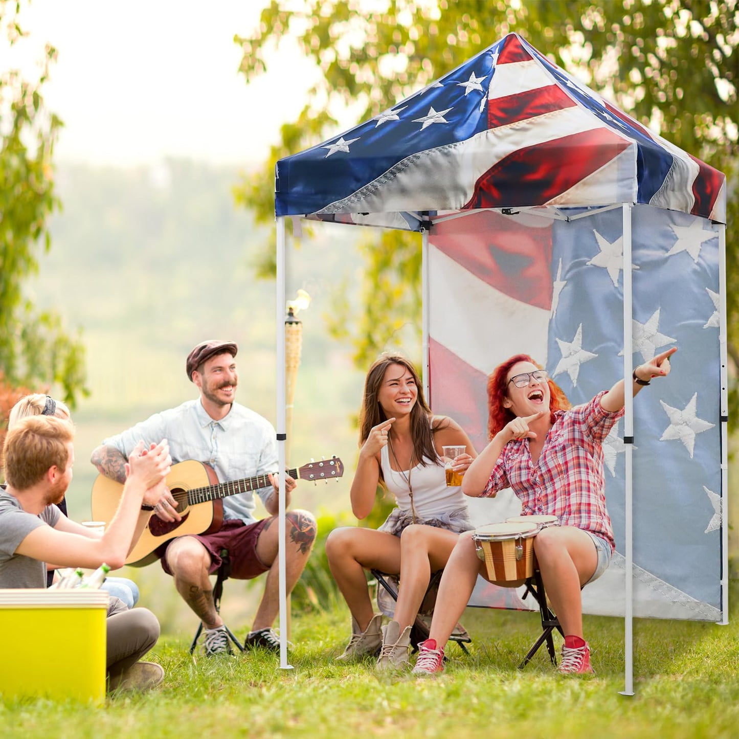 EAGLE PEAK Pop up Canopy 5x5, Outdoor Portable Canopy Tent with One Removable Sunwall, Carry Bag Included, Stars and Stripes