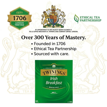 Twinings Irish Breakfast Teabags - Classic Flavor, 100 Count Pack for Energizing Mornings