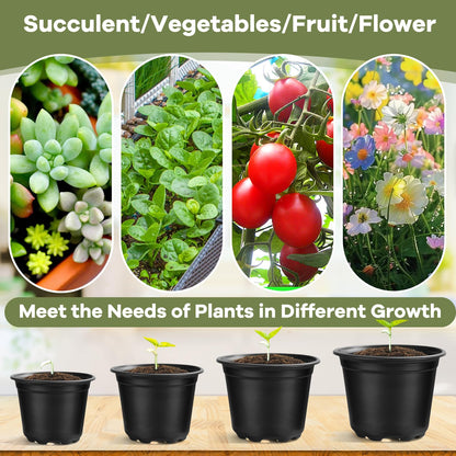 HQAUT 4 5 6 Inch Nursery Pots, 110 Packs Plastic Plant Pot with Drainage Hole, Seedling Starter Pots for Succulents (4 Inch)