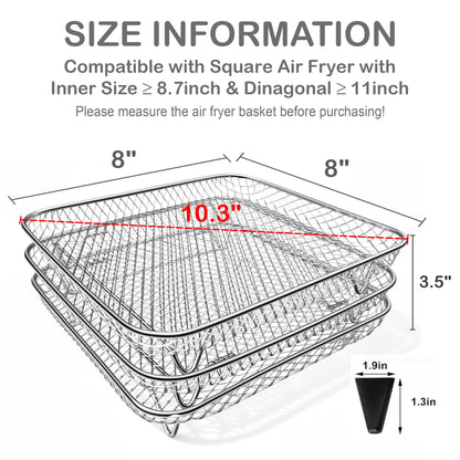 Upgrade 8inch Square Air Fryer Rack,Three Stacktable Dehydrator Rack,Square Air Fryer Accessories,Only Fit for Air fryer which inner size ≥8.7 inch(Square)