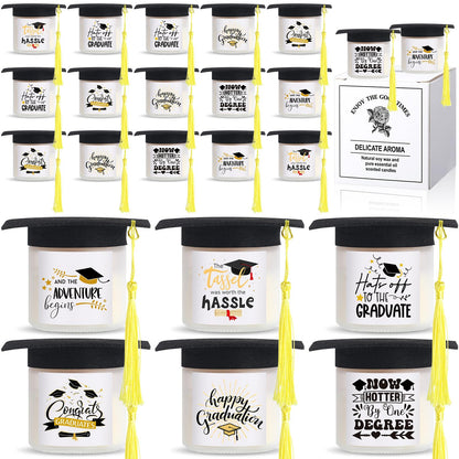 Conelist 48Pcs Graduation Scented Candles Gifts Set for Her Him Include 24 Pcs 7oz Jar Soy Wax Candles and 24 Pcs Mini Graduation Cap for Masters Degree College High School Graduate Gifts