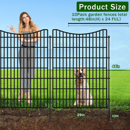 10 Panels No Dig Dog Fence Outdoor for Yard, 48 in (H) x 23.6 ft (L) Animal Barrier Fence Rustproof Metal Wire Panel Border for Dog, Tall Garden Fenceing Panels Temporary Ground Stakes for Yards,Patio