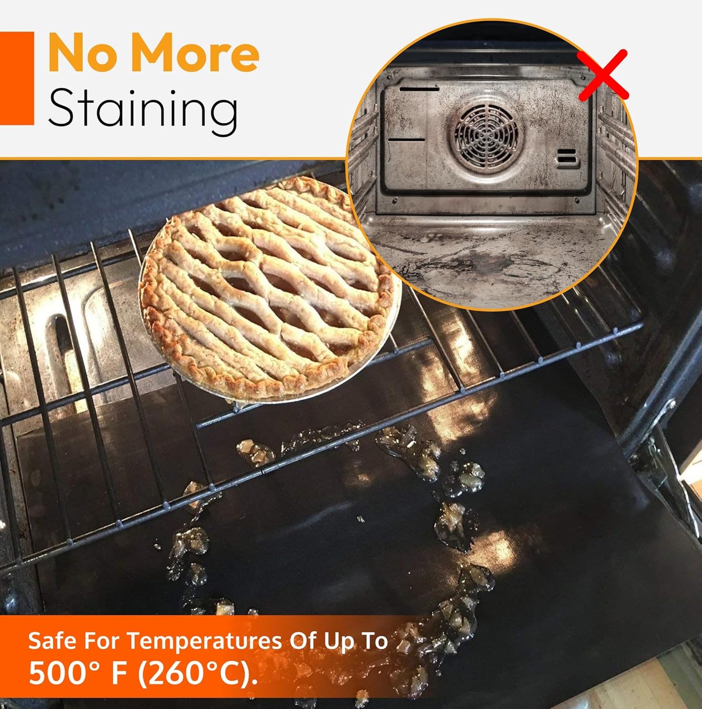 Skiennix Heavy Duty Oven Liners - Non-Stick Teflon Mats for Electric & Gas Ranges | BPA & PFOA Free