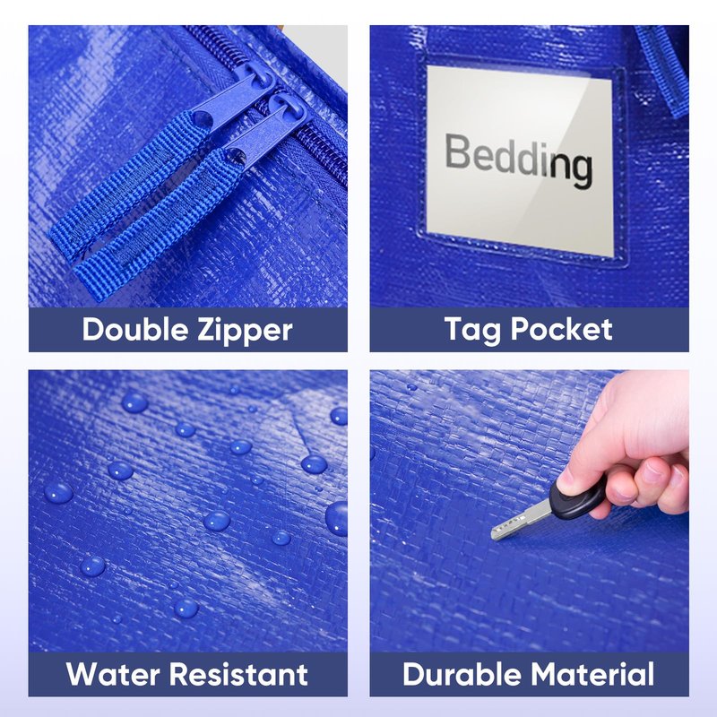 TICONN 2 Pack Extra Large Moving Bags with Zippers & Carrying Handles, Heavy-Duty Storage Tote Moving Boxes for Space Saving (2 PK, 30 Gallon)
