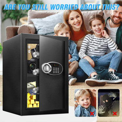 16.54" Tall Large Safe Box with Fireproof Waterproof for Documents - Steel Security Personal Fire Safe with Digital Keypad, Emergency Battery Box & Combination Lock, Safety Box for Valuables Money