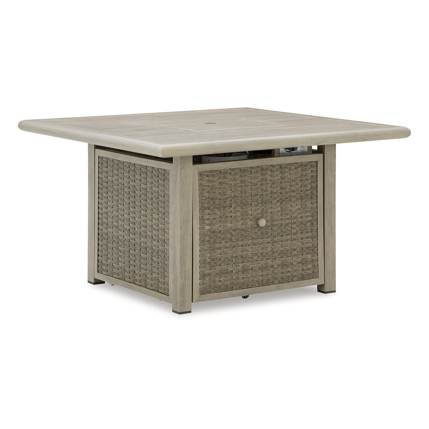 Signature Design by Ashley Haven Retreat Casual Weather Resistant Outdoor Fire Pit Table with 50,000 BTU Burner, Beige